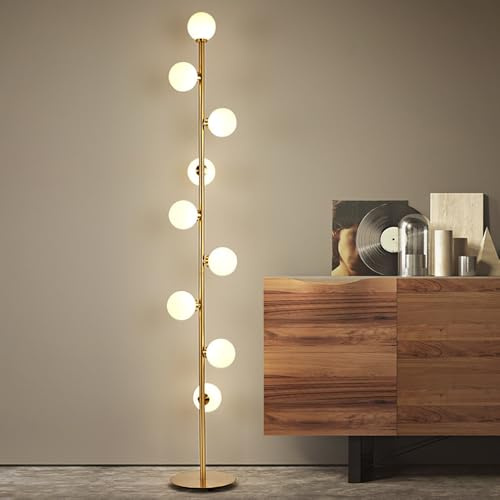 KlkrzJwy Lampada Da Terra Nordica A 9 Luci Da 65, Dorata A LED G4*9, Alta Con Vetro Smerigliato, Lampada Da Terra In Ferro Per Soggiorno E Studio