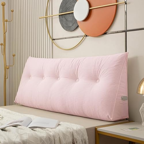 Generisch Keilkissen Rückenkissen 200cm,Bequemes Wandkissen,Abnehmbar Mit Reißverschluss Lesekissen,Großes Couchkissen Bettkissen Rückenlehne Seitenfach, Für Bett/Sofa/Tatami,Rosa,200×50×20CM