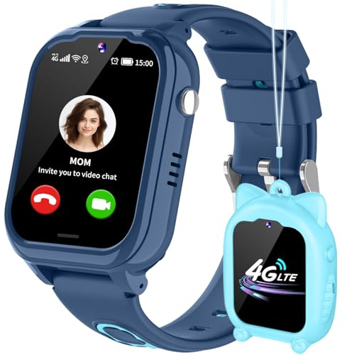 JUBUNRER 4G Smartklocka för Barn med GPS Tracker WiFi Videosamtal SOS Kalkylator Whatsapp Väckarklocka Spel Stegräknare Pedometer Vattentät Digital för Pojkar och Flickor i åldern