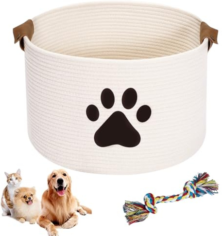 bangminda Runder Aufbewahrungskorb für Hundespielzeug Baumwollseil Hundespielzeugkorb mit Griff Hundespielzeugkiste für Hundespielzeug Aufbewahrungsbox in dem Kleidung Heimtierbedarf für Katzen Hunde