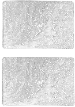 Set of 2 Rectangular Placemats, Silver Colour, 3D PVC Non-Slip Washable and Heat-Insulating for Kitchen, Table Decoration, Parties, Christmas and Dinners, 45 x 30 cm