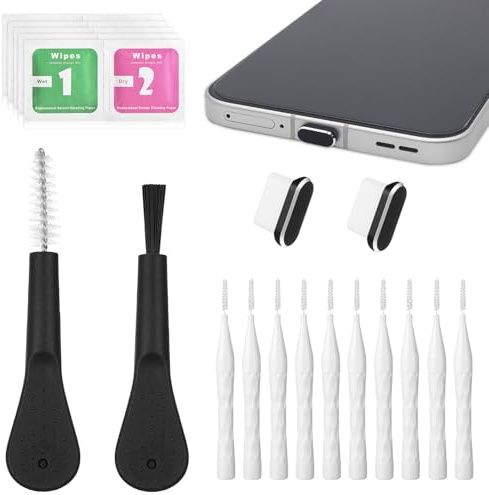 19 piezas USB C teléfono móvil kit de limpieza con altavoces de teléfono cepillos de limpieza, mini limpiador de cepillos antiobstrucciones, cubierta antipolvo, paño de limpieza para teléfonos móviles