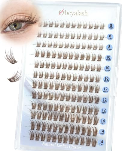 Obeyalash Wimpern Einzeln Braun C-Curl 144 Stück – Wimpern Cluster Braune Natürliche Dünnes Band Hypoallergene Wimperncluster DIY Wimpernverlängerung 8-14mm Mix (M-84-Braun)