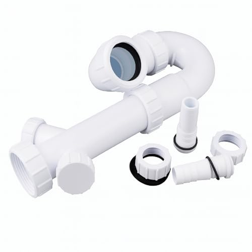 Sifone per lavatrice 40 mm x 76 mm, a doppio ingresso, in plastica, con accesso rimovibile e raccordi a compressione
