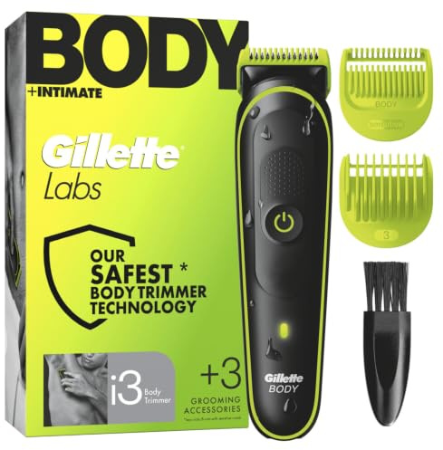 Gillette Labs i3 Body + Intimate Trimmer Herren, Schwarz/Grün | Intimrasierer Mann für Körper, Intimbereich mit SkinFirst-Technologie, Wasserdichte, Inkl. 3 Zubehörteile