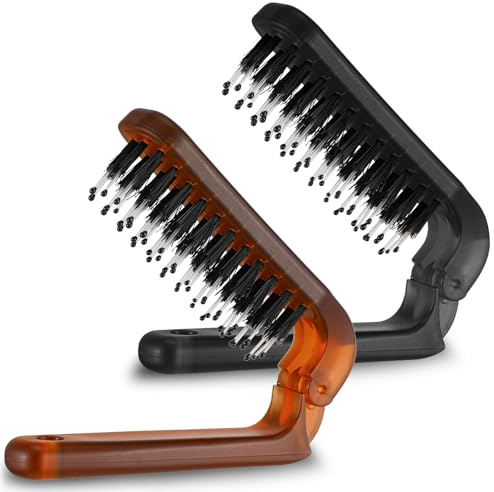 2 Stück Haarbürste Klappbar, Tragbare Wildschweinborsten Bürste | mit Nylonstiften, Mini Haarbürste, Boar Bristle Brush, Reisehaarbürste, für Damen Herren, Dünnes Glattes Lockiges