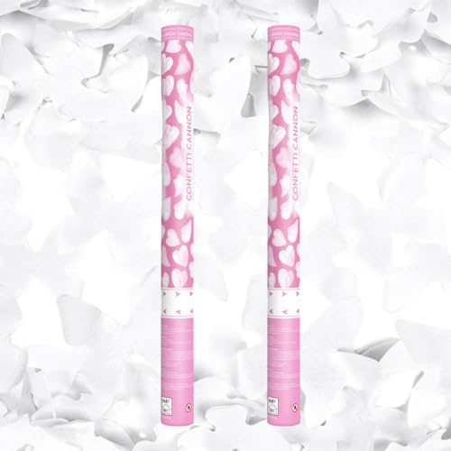 Lot de 2 Canons à Confettis Papillons Blanc 60 cm, Portée 5-8 mètres, Confettis Biodégradables, Effet Pluie Spectaculaire, Idéal Mariage Anniversaire Baby Shower Fête, Effet papillons blanc.