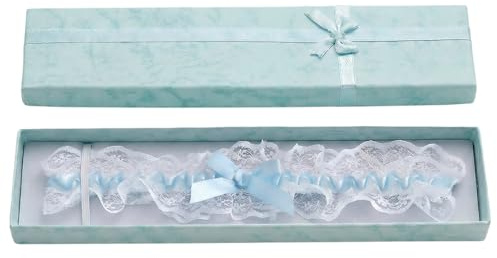 Azoisuwr Blue Garters for Brides with Gift Box,Lace Wedding Garter,Something Blue for the Bride,Wedding Accessories,for Bridal Shower,Bachelorette,Wedding Hen Party