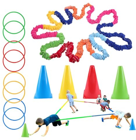 Gummiband - 20 cm | Färgglada gummiringar | Kooperativt elastiskt band | Perfekt för familjesammankomster, utomhusaktiviteter och utveckling av motorisk koordinationsförmåga