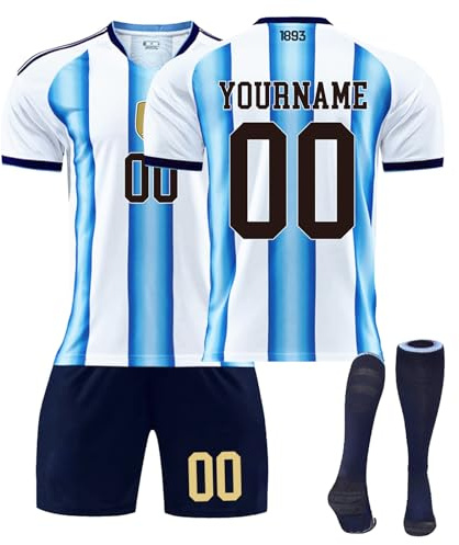 2026 Trikot Fanartikel,Personalisiertes Fußballtrikot Kinder Erwachsene Fusstball Shorts Socks&trikots 3 Teiliges Set,mit Namen Nummer,Bequem Leicht Trikot Trainingsanzug Fantrikot(#01 Argentinien)