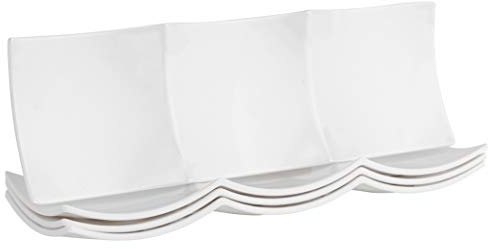 ChefMaid - Plato seccional para aperitivos/postres, 14 x 4.7 pulgadas, súper blanco, vajilla elegante, 100% melamina, irrompible, duradero, paquete de 4