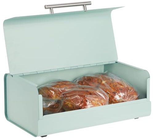mDesign Brotkasten aus Metall – stilvolle Brotbox im Vintage-Style – Aufbewahrungsbox mit Deckel für Backwaren und vieles mehr – mintgrün