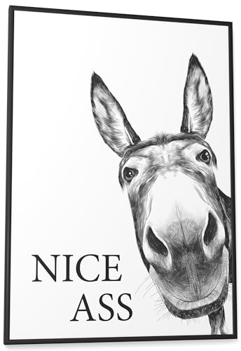 Papierschmiede® Bilder Home Kunstdruck mit Rahmen in A2 (42x59,4 cm) Spruch Zuhause Bild Wanddeko in schwarz weiß, Sprüche für Wohnzimmer Büro Küche Deko Klospruch Gäste WC Esel Nice Ass