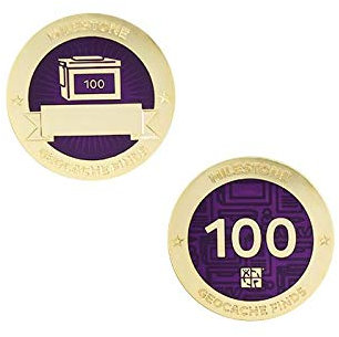 100 Finds/Funde Coin + Tb !!gefunden Geocaching Milestone Geocoin and Tag Set