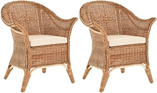 korb.outlet Extra breiter Rattansessel Natur Rattanstuhl Flechtsessel Lounge Korbsessel (Set/2 Natur, mit Kissen)