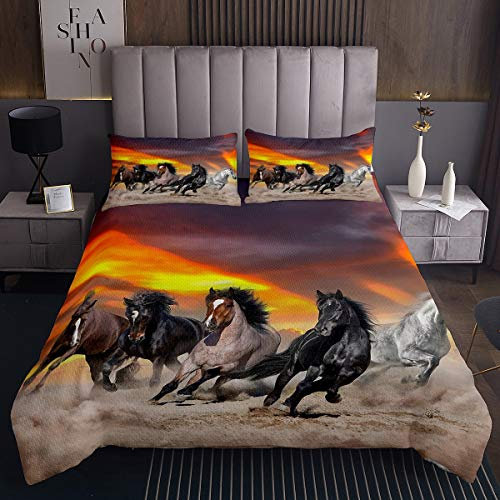 Juego de Colcha de Caballo Acolchado para niños y niñas, Juego de edredón de corcel en 3D, del Desierto de Animales Salvajes, colección de Dormitorio de 3 Piezas Dobles