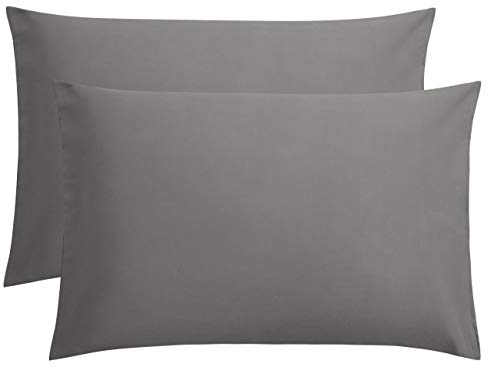 FLXXIE 2 Pack 100% Brushed 1800 Microfiber Plain Queen Pillowcases, Wrinkle and Stain Resistant, Soft and Cozy Envelope Closure Bed Pillow Cases, Dark Grey, 50x75 cm