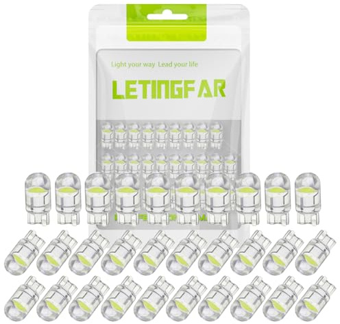 LETINGFAR 194 LED Light Bulb White 6000K Pack of 30, 168 2825 W5W T10 Wedge COB Bulbs Error Free for Car Dome Map Door Courtesy License Plate