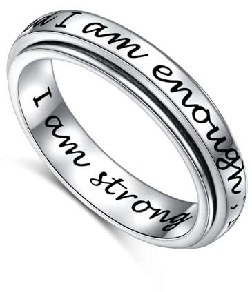 JZMSJF Men Women Spinner Ring 925 Sterling Silver Fidget Rings for Anxiety Stress Relieving ADHD Autism Rings I Am Enough Inspirational Band Ring Size 8