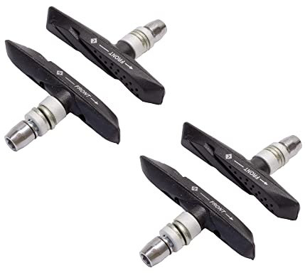 P4B | 2 Paar V-Brake Bremsschuhe für Felgenbremse - Silent Stop – Asymmetrisch | Selbstreinigend und optimal bei Nässe Dank Profil im Airflow-Design | Allwetterbremsschuh | Bremsbeläge für Fahrräder