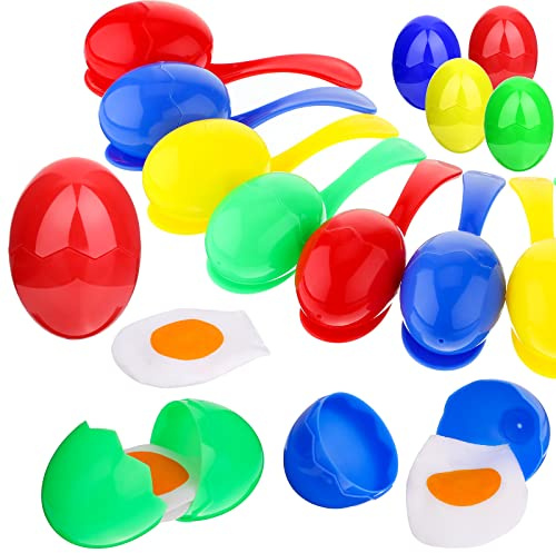 Civaner 24 Pieces Egg and Spoon Race Game Set with Yolk, Egg Balance Game Relay Race Game for Easter Eggs Hunt Game Outdoor Lawn Games, Field Sport Party Favors Toy (4 Assorted Colors)