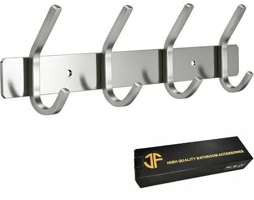 JOLY FANG Hakenleiste Kleiderhaken, Garderobenhaken Edelstahl mit 4 Haken, Mehrzweck Handtuchhaken Garderobenleiste für Garderobe Bad Küche (Silber, 4 Haken)