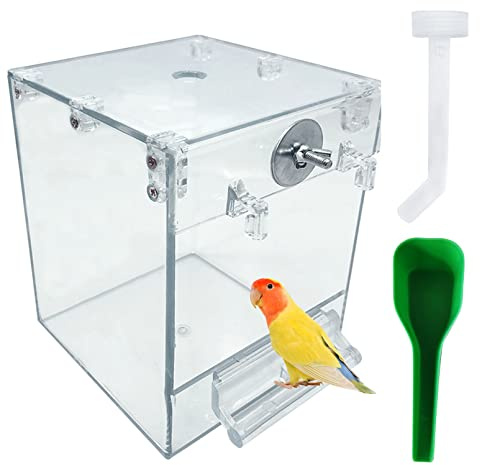 kathson Acrylic Bird Cage Bath Box,Parrot Hanging Tube Shower Box Birds Bathtub Cage Accessory with Water Injector Feeding Spoon for Small Pet Canary Lovebird Budgies Parakeets Cockatiel Conure(3 Pcs)