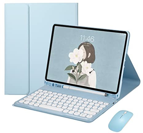 QYiiD Funda para Teclado para iPad Mini de 5ª/4ª generación, Teclado con ratón, Funda Tipo con Soporte para lápiz, iPad Mini Teclado español Ñ Desmontable para iPad Mini 5/Mini 4, Azul