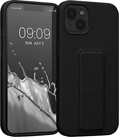 kwmobile Handyhülle kompatibel mit Apple iPhone 13 - Hülle mit Fingerhalter und Standfunktion - Silikon Case Handy Cover in Schwarz