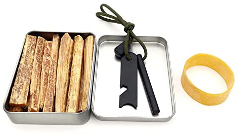 CZ-XING Emergency Flint Starter Kit - Magnesium Rod Flint, Waterproof Box, Fatwood Stick Fire Starter, Survival Tool