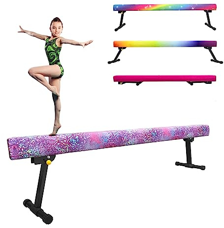 Sealoha 1,8 m ultrasimple justerbar och vikbar balansstråle, höglåg golvstråle mocka gymnastikutrustning, inget verktyg krävs, gymnastikstråle för träning och professionell hemträning (färgglad)