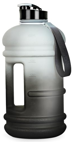 TOOFEEL 2 Litre Water Bottles, BPA Free, Ideal for Gym, Large Drinking Vessel, Reusable Sports Bottle with Marked Measurements, 2.2L, White/Black Colour