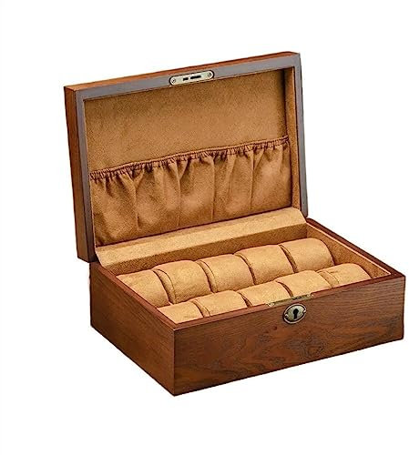 BONOOL Uhrenbox, 10 karierte Uhren-Aufbewahrungsboxen, Holz-Uhrenhalter, hochwertige Schmuck-Organizer mit Schlössern, Uhren-Organizer für Aufbewahrung und Präsentation