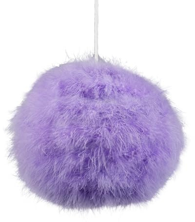 Modern and Distinctive Small Real Soft Lilac Fluffy Feather Decorated Pendant Light Shade | 25cm Diameter | 40w Maximum by Happy Homewares