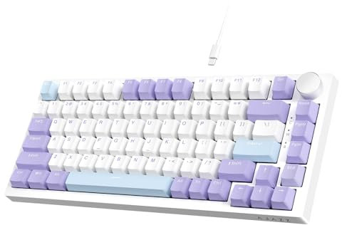 AJAZZ AK820 Tastiera da gioco meccanica cablata 75% TKL, supporto guarnizione hot-swap, retroilluminazione RGB, 82 tasti con manopola volume CNC, schiuma Poron, copritasti PBT per PC/WIN/MAC-Viola