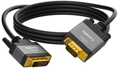 Cable activo DVI a VGA de 25 pies, unidireccional DVI-D 24+1 a VGA, conectores chapados en oro, 1080P Full HD para HDTV, PC, host, laptop, monitor, proyector, cable negro