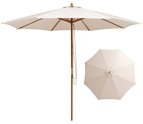 GYMAX Ombrellone da Giardino 3x3 m, Ombrellone da Tavolo con 8 Costole di Bambù, Foro di Ventilazione, Ombrellone Parasole da Esterno per Piscina Terrazzo e Cortile, Beige