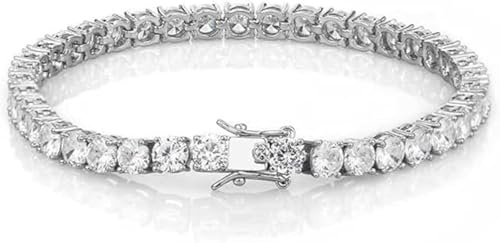 WAHZAUS Bracciale da tennis moissanite 5 mm, colore D, VVS1, in argento Sterling S925, bianco/oro, moissanite da donna, con certificato (bianco, 3 mm, 22,9 cm), gemma, moissanite