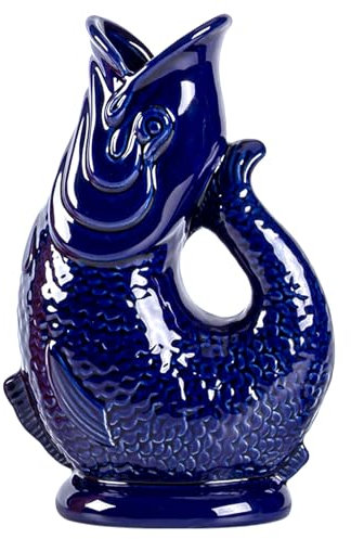 Polegas 1.4L Large Glug Pitcher, Fish Shaped Water Pitchers, Ceramic Cocktail Pitcher，Blue Decorative Ceramic Vase