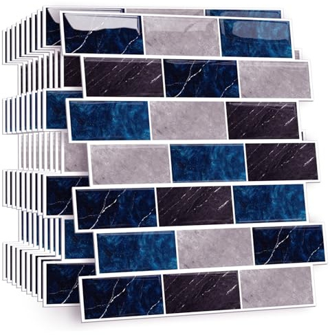 HPNIUB 2D 10 Stuck Blau Klebefliesen Kueche Bad Wand Fliesenaufkleber Metro