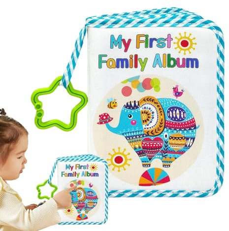 Fotoalbum für Baby,Baby-Fotoalben, Baby-Stoffalbum mit Tiermuster und Sternhaken, Hält 17 Fotos, Erinnerungsbuch für Kinder, Fotoalben für Familien und Babys