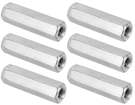 PATIKIL M10 x 60 mm 304 Edelstahl Sechskant-Kupplungsmuttern 6Stk Silberton | Grobgewinde Sechskant Hülsenmutter Verbindungsmutter Gewindehülse Langmutter