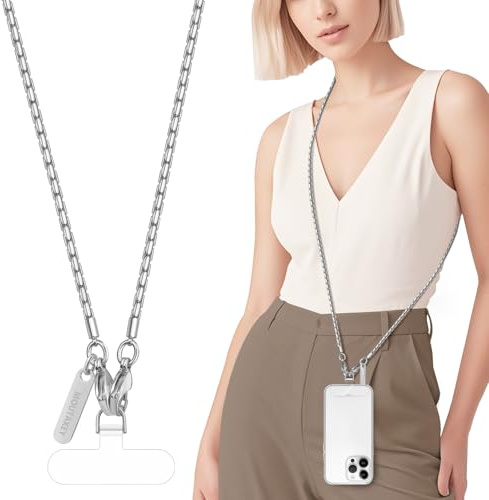 MOUTAKEY Metal Cell Phone chain Crossbody Phone lanyard with 2 Tether Tabs Detachable iPhone Chain Crossbody Strap,Non-rusting,Solid,iPhone Lanyard for Women Girls Travel Shopping Party Camping