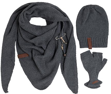 KNIT FACTORY - Coco Triangle Scarf, Coco Beanie & Cleo Gloves - Damen Winterset