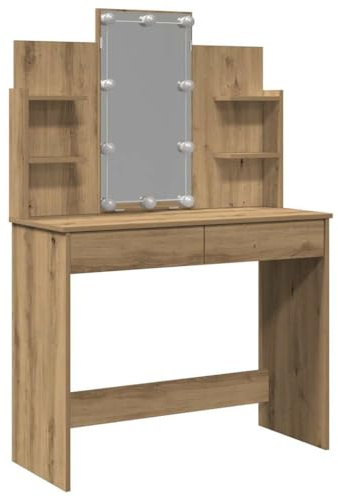 vidaXL Schminktisch mit LED-Leuchten Artisan-Eiche 96x40x142 cm