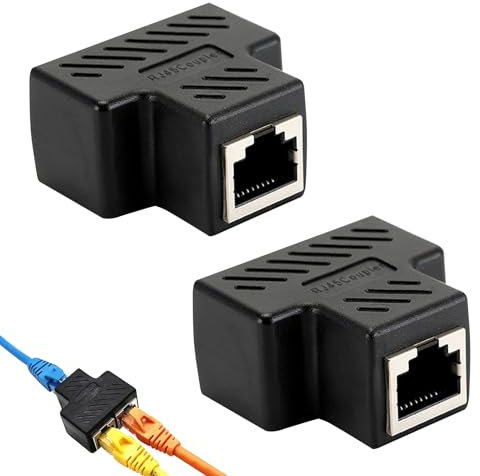 DONOONIS Repartiteur RJ45,Repartiteur Cable Ethernet 1 à 2 Répartiteur,Adaptateur Double Prise,1 Pièces Double Prise Port Réseau Local,Doubleur RJ45 pour Cat5,Cat5e,Cat6,Cat7 (Noir) Ligne d'Extension