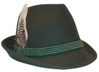 Edelnice Traditionell kostym hatt av 100 % ull med äkta fjäder, storlek 55–59, 7, Grön, 56