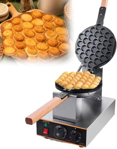 KYZTMHC Commercial Hong Kong Egg Waffle Maker, 1400W High Power, 180° Flip Design, Non-Stick Cast Aluminum Plates, Perfect for Snack Bars