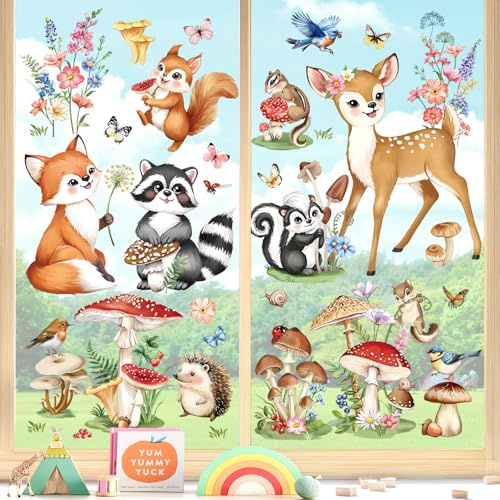 decalmile Autocollants Fenêtre Animaux Forêt Enfant Cerf Renard Stickers