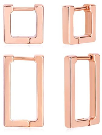 LILIE&WHITE Orecchini Donna in Oro Rosa, Set di 2 Paia, Forma Geometrica Quadrata e Rettangolare, Anti-Allergici e Non Sbiadiscono, Regalo per Ogni Occasione